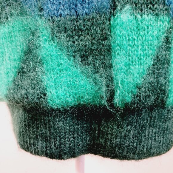 Mohair Label Irish Mohair & Wool Geo Print Cardigan, Greens & Peacock Blue ? Med - Picture 9 of 16